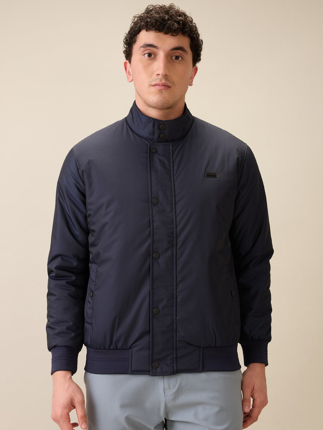 Colorplus Men Blue Solid Regular Fit Polyester Full Sleeve Jacket