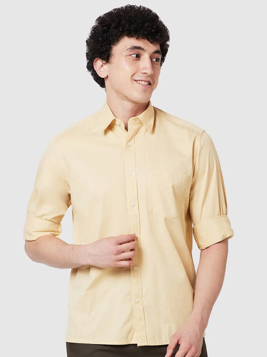 Men Yellow Comfort Fit Twill Cotton Full Sleeve Shirts