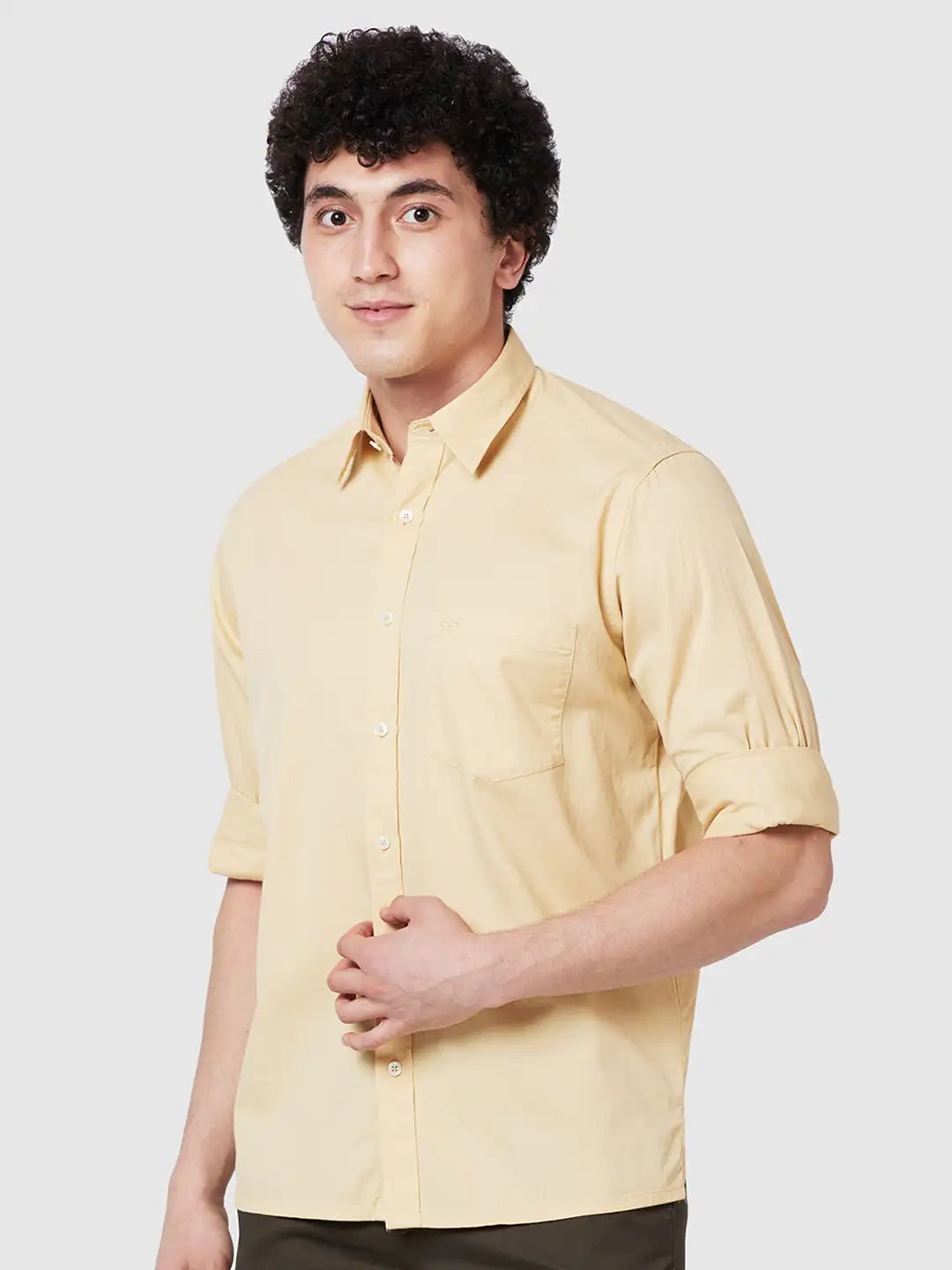 Men Yellow Comfort Fit Twill Cotton Full Sleeve Shirts