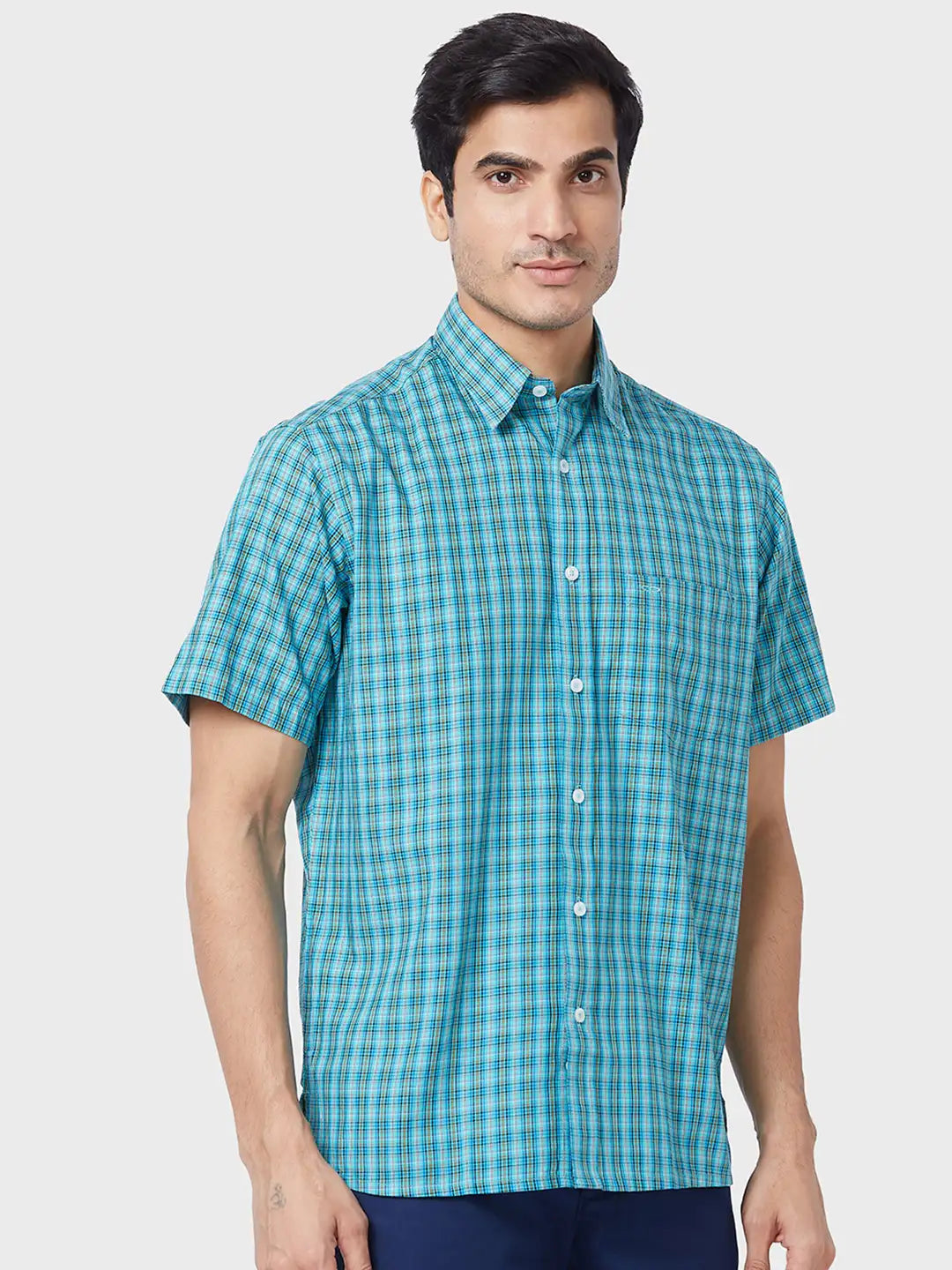 Colorplus Men Green Checks Classic Fit Cotton Casual Shirt