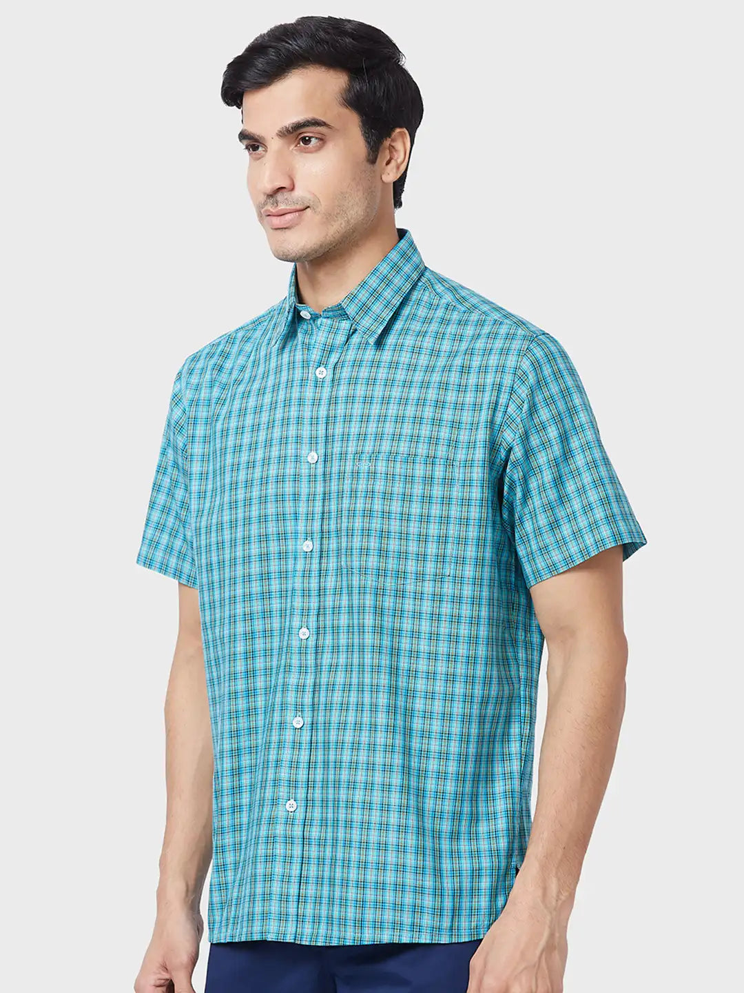Colorplus Men Green Checks Classic Fit Cotton Casual Shirt