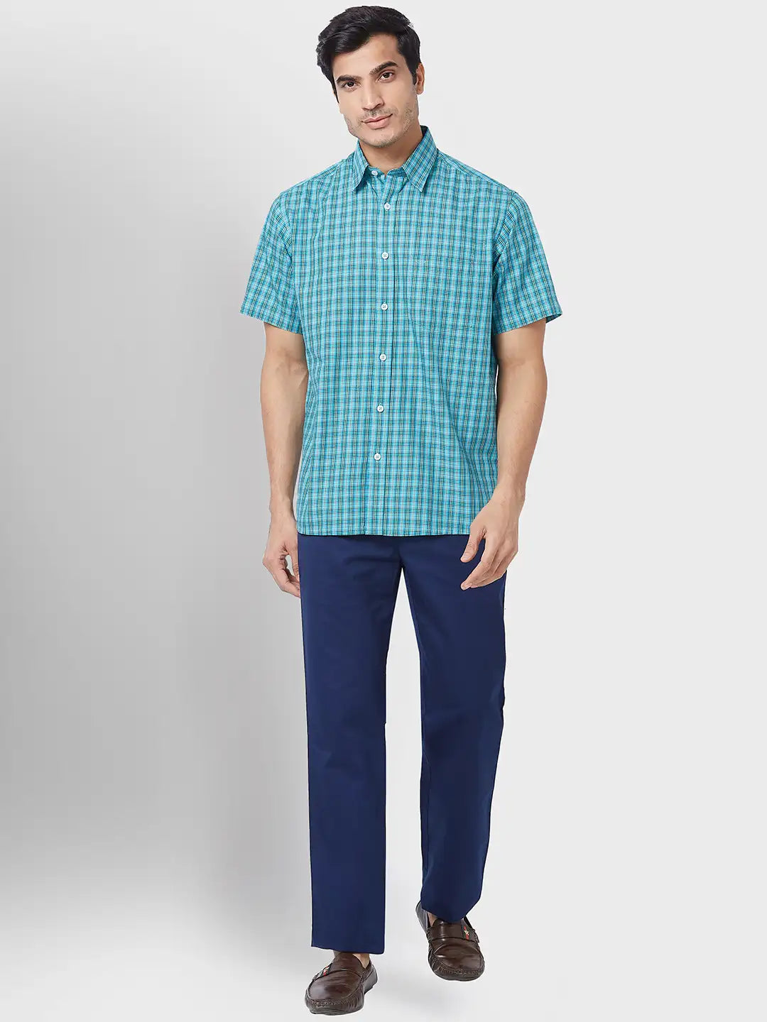 Colorplus Men Green Checks Classic Fit Cotton Casual Shirt