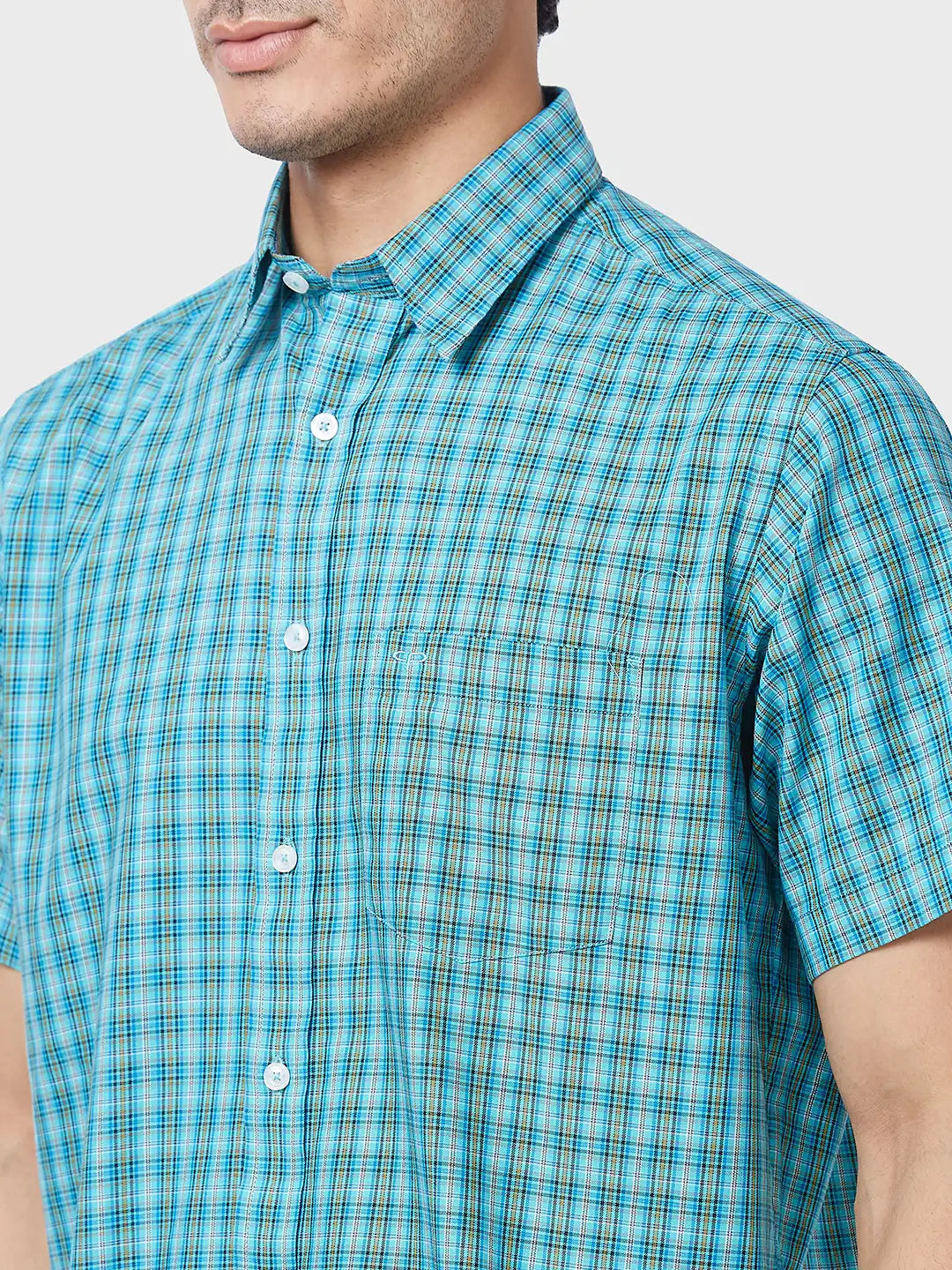 Colorplus Men Green Checks Classic Fit Cotton Casual Shirt