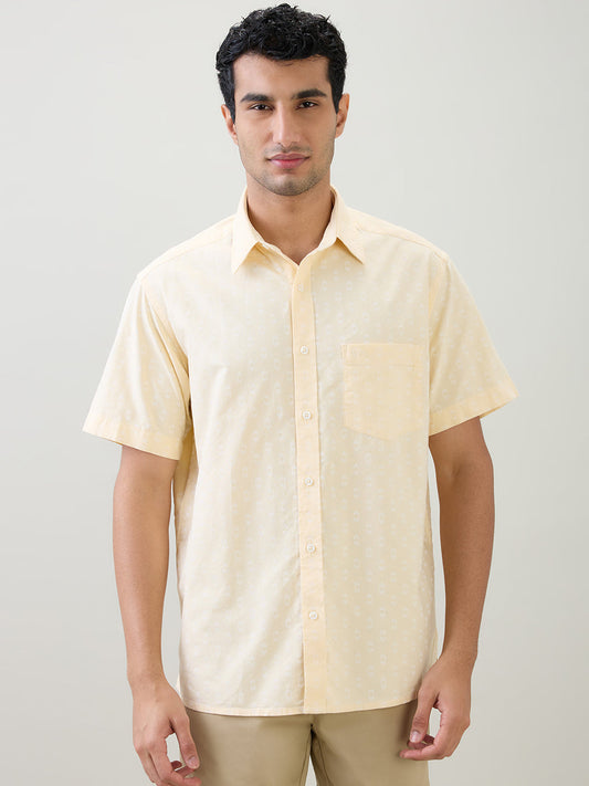 Colorplus Men Yellow Printed Comfort Fit Cotton Half Sleeve Casual Shirt