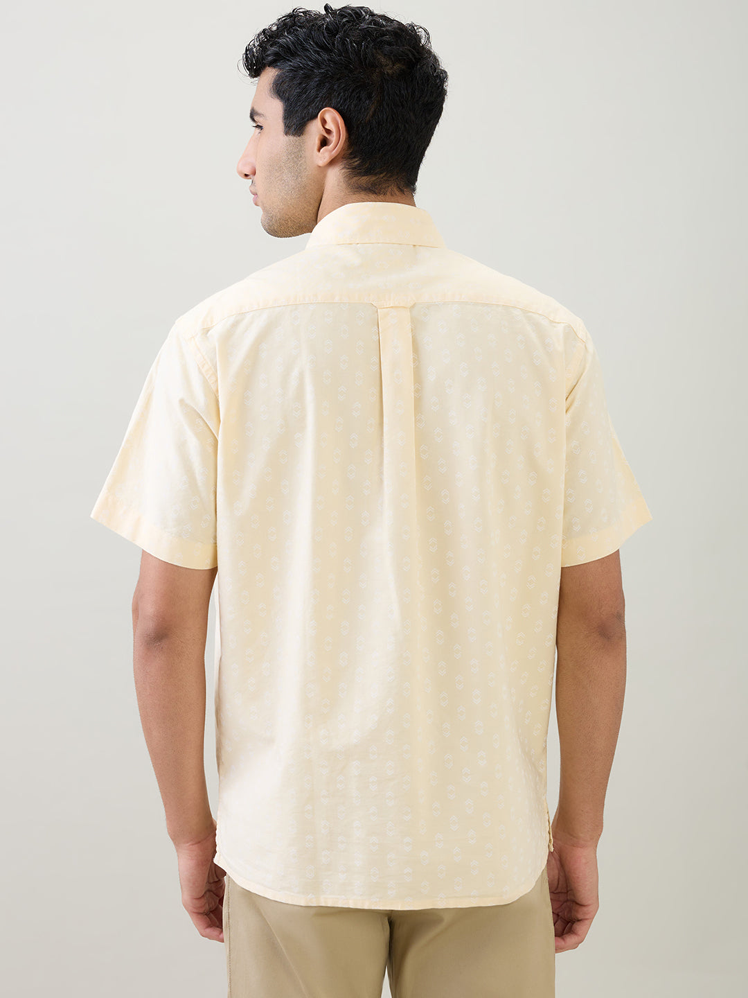 Colorplus Men Yellow Printed Comfort Fit Cotton Half Sleeve Casual Shirt