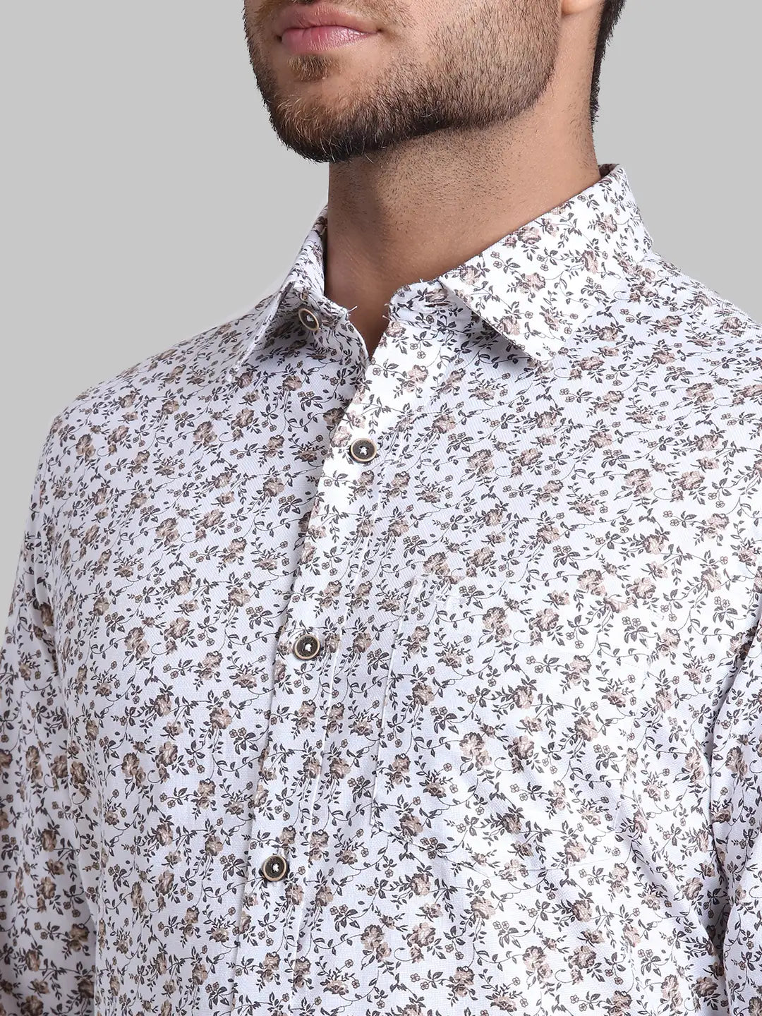 Men Brown Contemporary Fit Print Cotton Full Sleeve Shirts