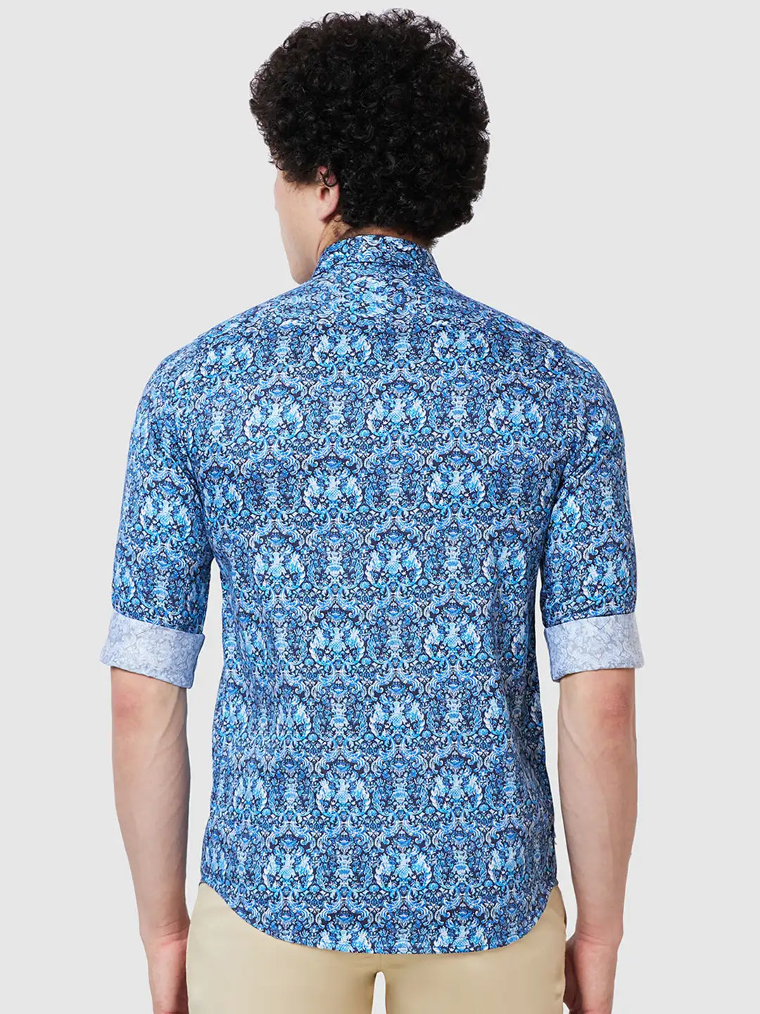 Men Blue Contemporary Fit Print Cotton Full Sleeve Shirts