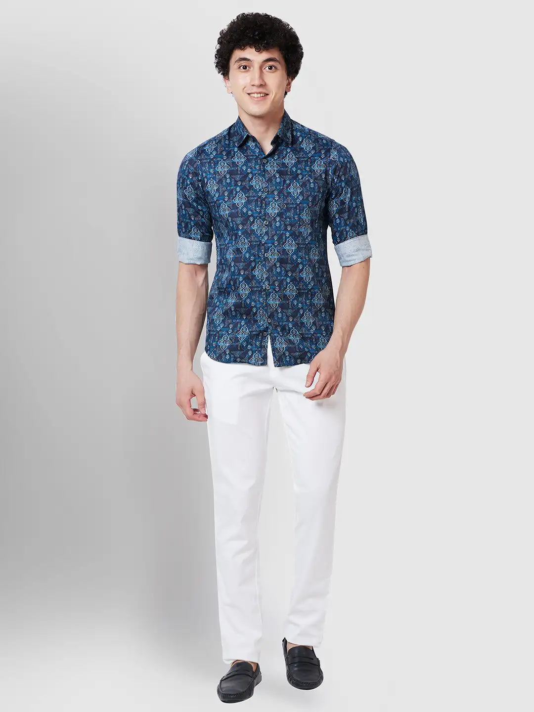 Men Blue Contemporary Fit Print Cotton Full Sleeve Shirts