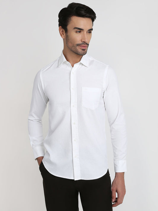 Colorplus Men White Solid Slim Fit Cotton Full Sleeve Casual Shirt