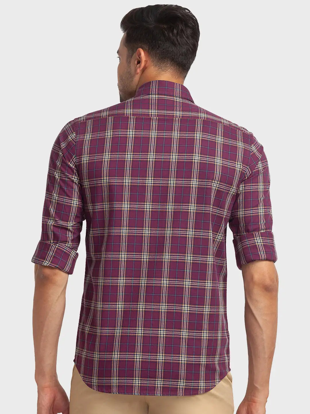 Colorplus Men Purple Checks Tailored Fit Cotton Casual Shirt