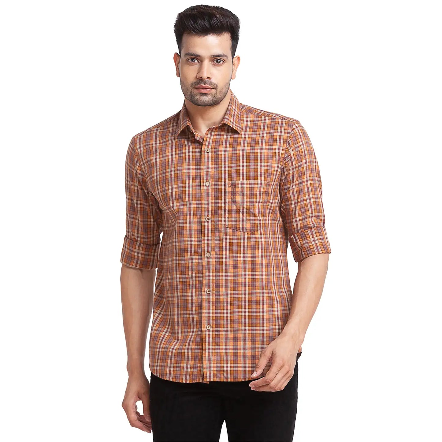 Men Maroon Tailored Fit Checks Cotton Full Sleeve Shirts