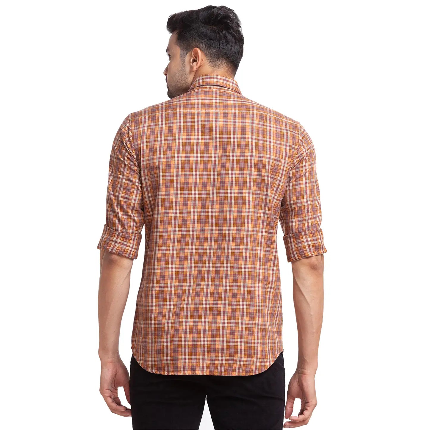 Men Maroon Tailored Fit Checks Cotton Full Sleeve Shirts