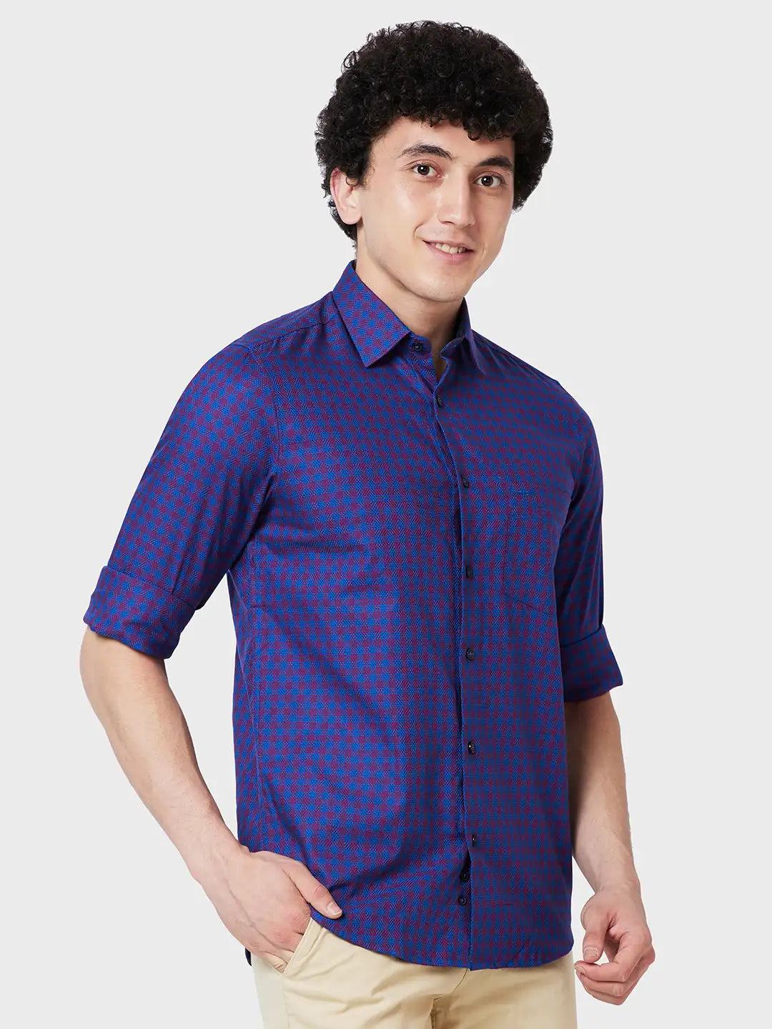 Colorplus Men Blue Checks Tailored Fit Cotton Casual Shirt