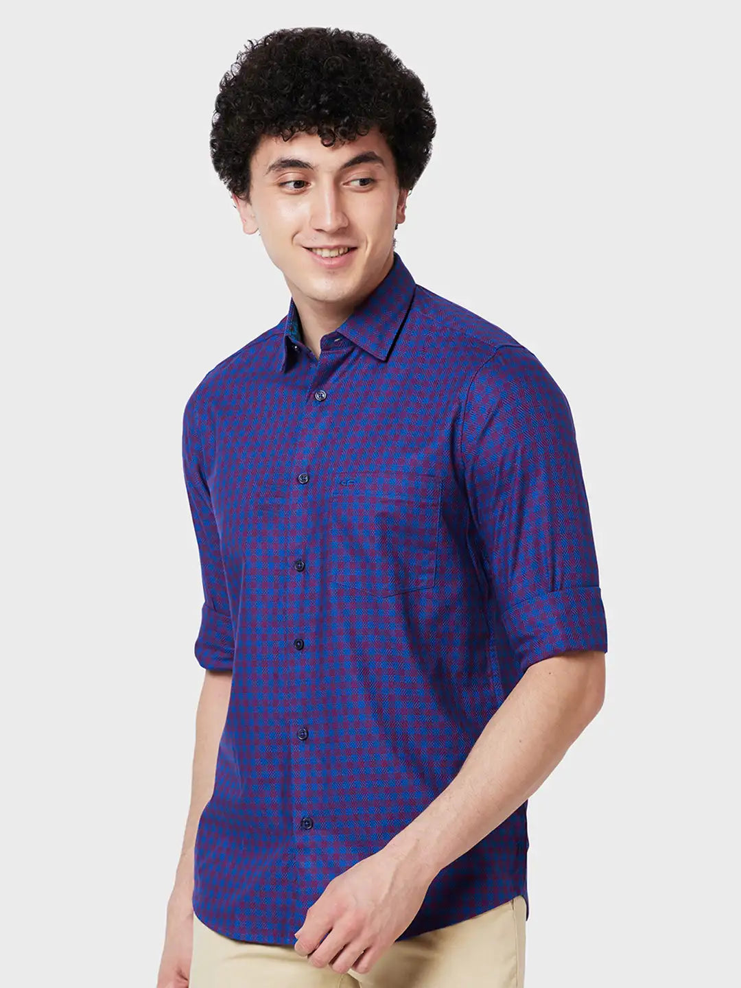 Colorplus Men Blue Checks Tailored Fit Cotton Casual Shirt