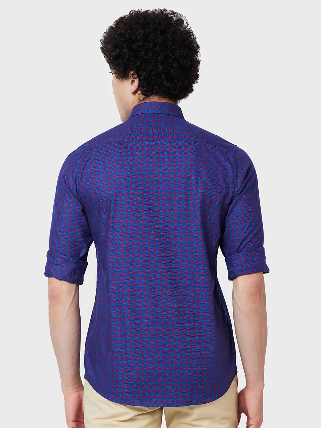 Colorplus Men Blue Checks Tailored Fit Cotton Casual Shirt