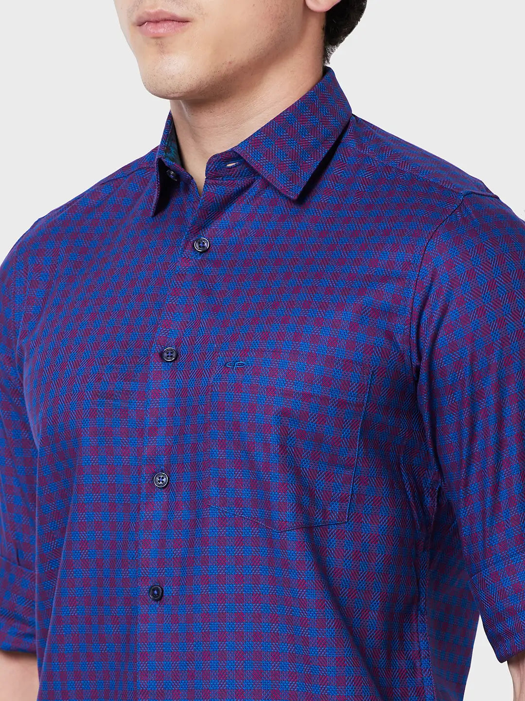 Colorplus Men Blue Checks Tailored Fit Cotton Casual Shirt