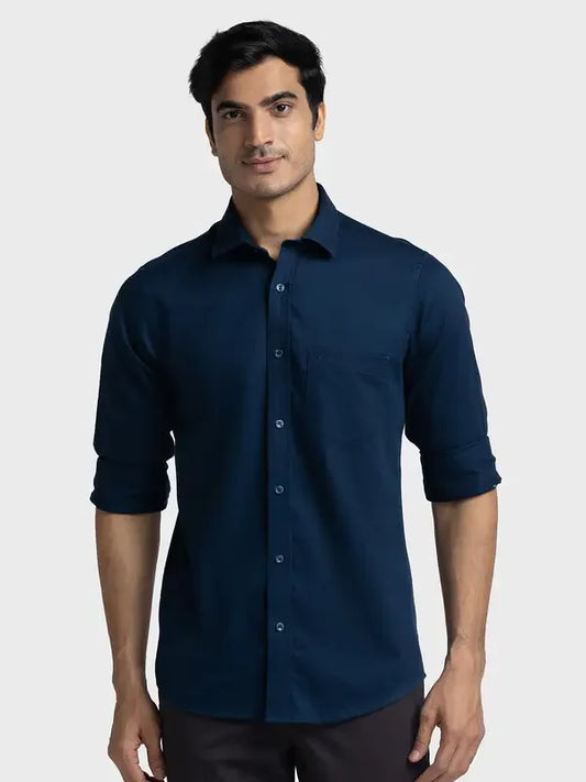 Colorplus Men Navy Tailored Fit Solid Piece Dyed Cotton Casual Shirt