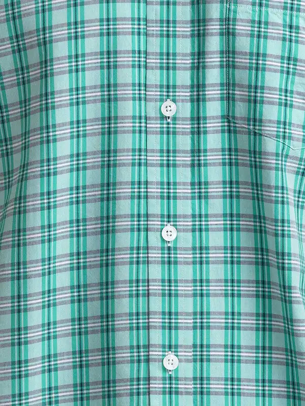 Men Green Tailored Fit Checks Viscose Cotton Blend Full Sleeve Shirts