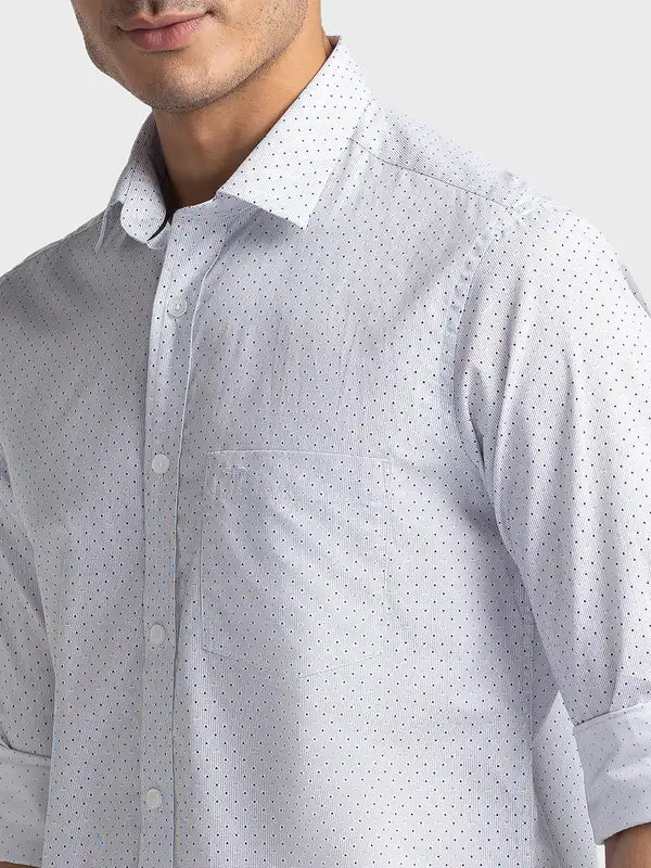 Men White Tailored Fit Print Cotton Full Sleeve Shirts