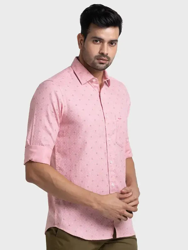 Colorplus Men Pink Printed Tailored Fit Cotton Casual Shirt