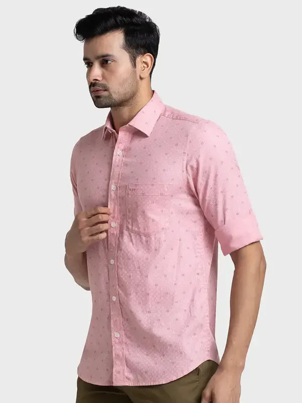 Colorplus Men Pink Printed Tailored Fit Cotton Casual Shirt