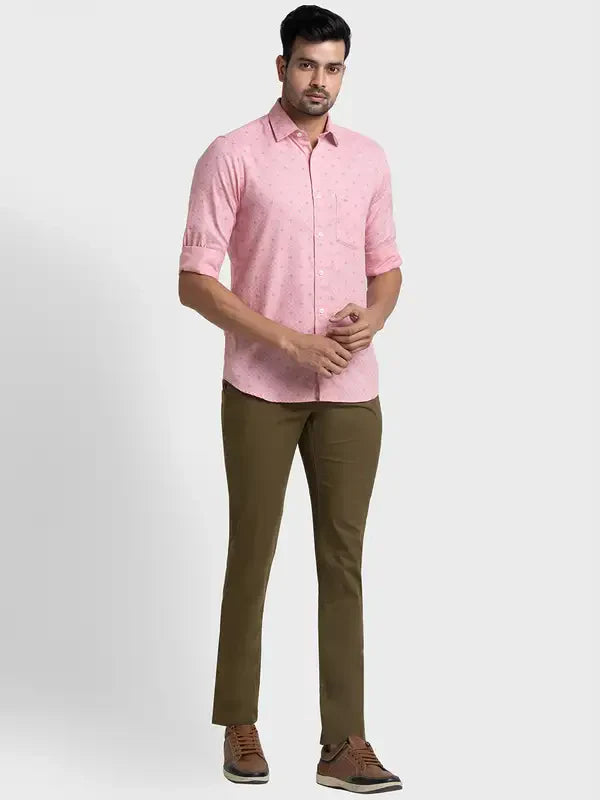 Colorplus Men Pink Printed Tailored Fit Cotton Casual Shirt