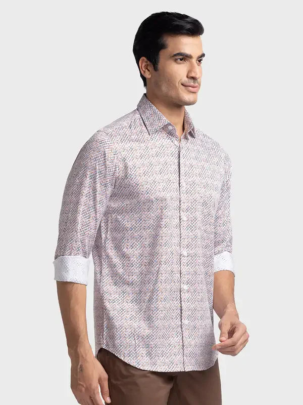 Men Brown Tailored Fit Print Cotton Full Sleeve Shirts