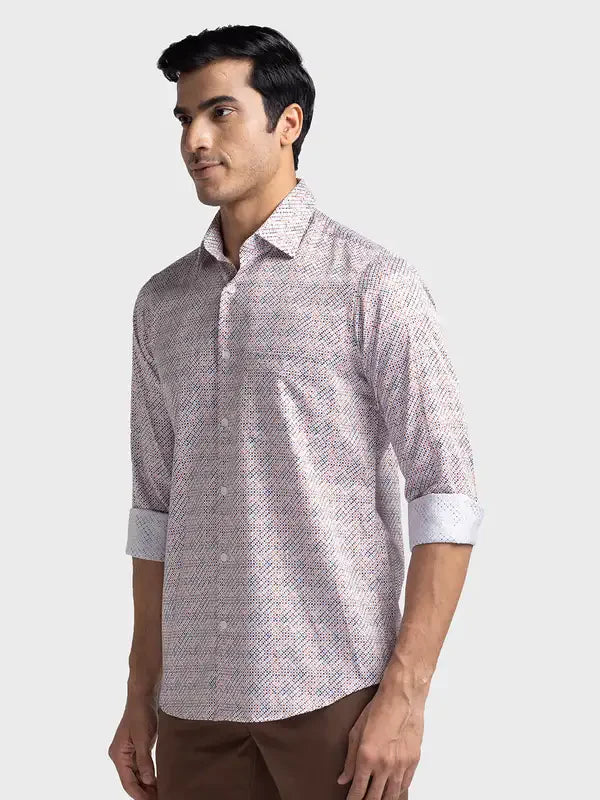 Men Brown Tailored Fit Print Cotton Full Sleeve Shirts