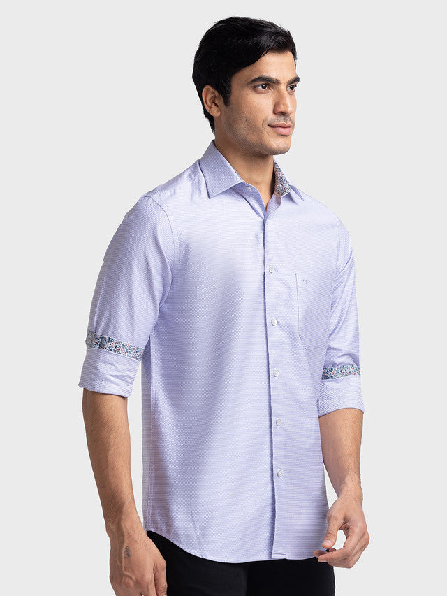 Colorplus Purple Yarn Dyed Tailored Fit Cotton Casual Shirt
