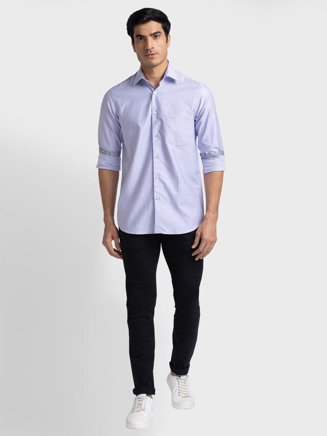 Colorplus Purple Yarn Dyed Tailored Fit Cotton Casual Shirt