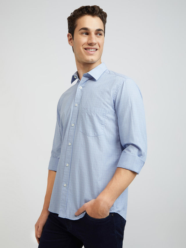 Men Blue Regular Fit Solid Piece Dyed Cotton Full Sleeves Shirts