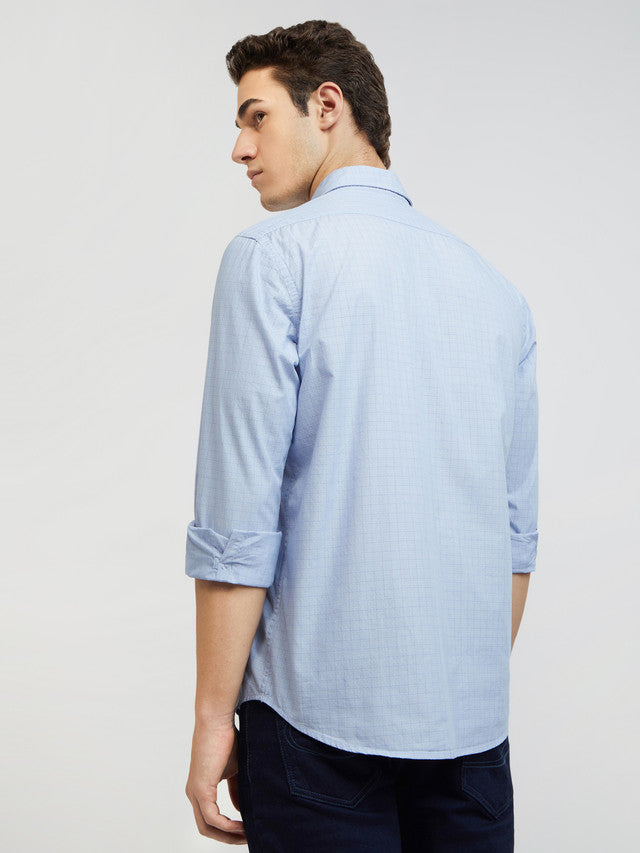 Men Blue Regular Fit Solid Piece Dyed Cotton Full Sleeves Shirts