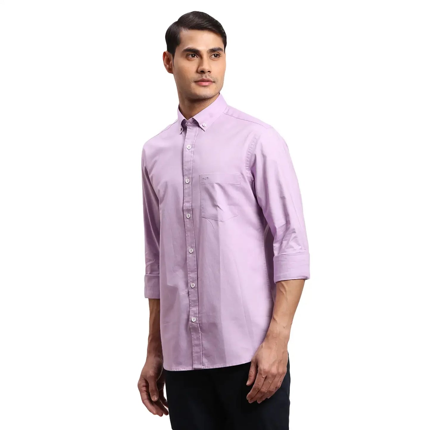 Colorplus Men Purple Warp Chambray Regular Fit Cotton Casual Shirt