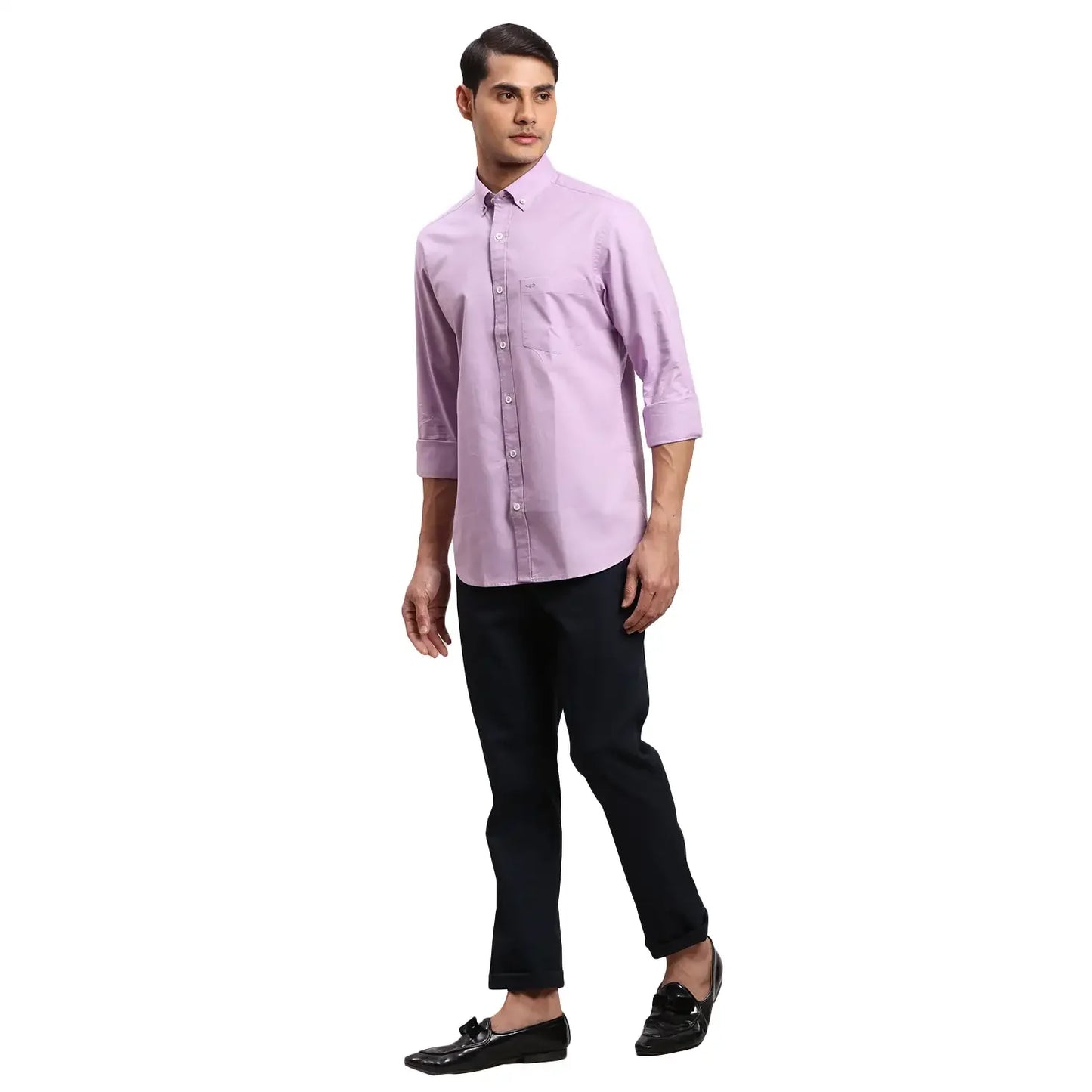 Colorplus Men Purple Warp Chambray Regular Fit Cotton Casual Shirt