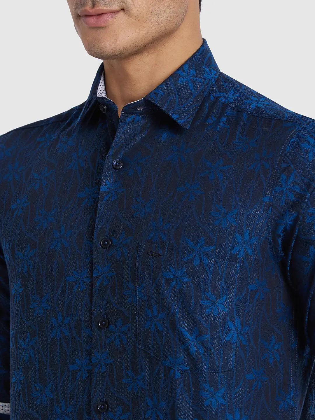Men Blue Regular Fit Jacquard Cotton Full Sleeve Shirts