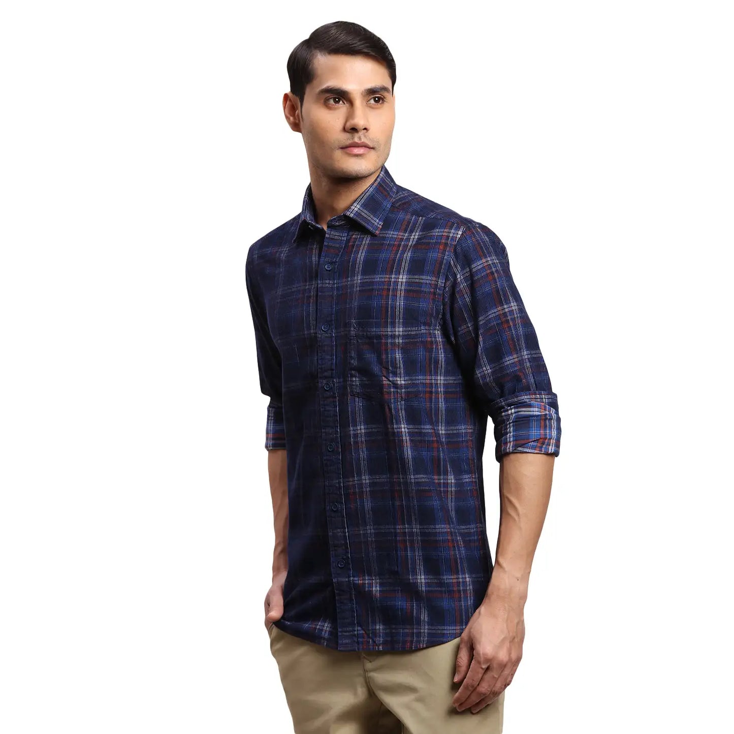 Men Blue Regular Fit Checks Cotton Full Sleeves Shirts