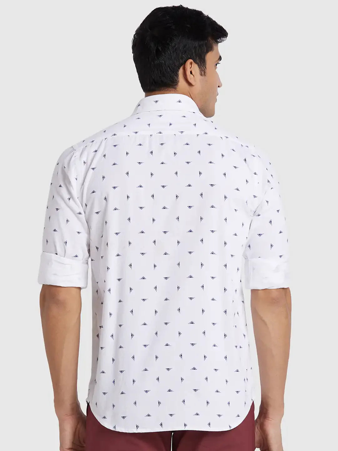 Men White Regular Fit Print Cotton Full Sleeve Shirts