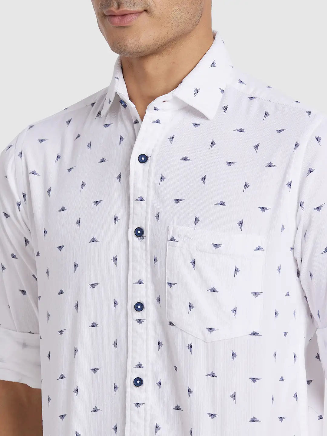 Men White Regular Fit Print Cotton Full Sleeve Shirts