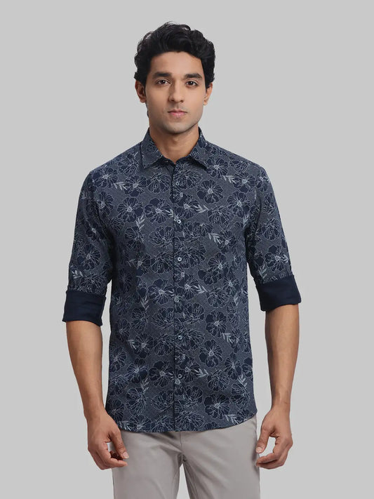 ColorPlus Regular Fit Printed Navy Shirt