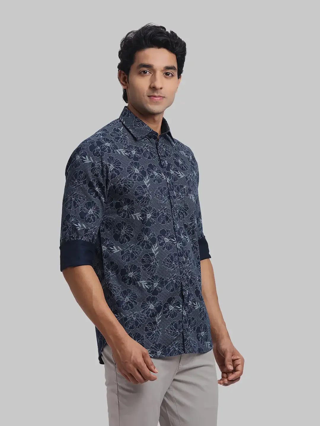 ColorPlus Regular Fit Printed Navy Shirt