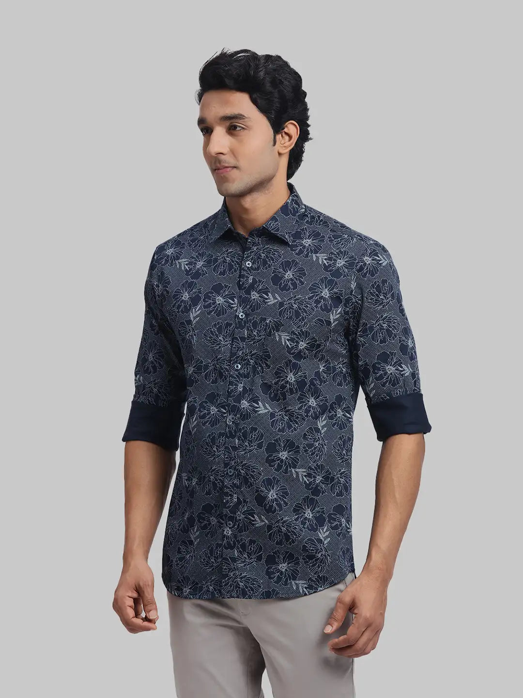 ColorPlus Regular Fit Printed Navy Shirt