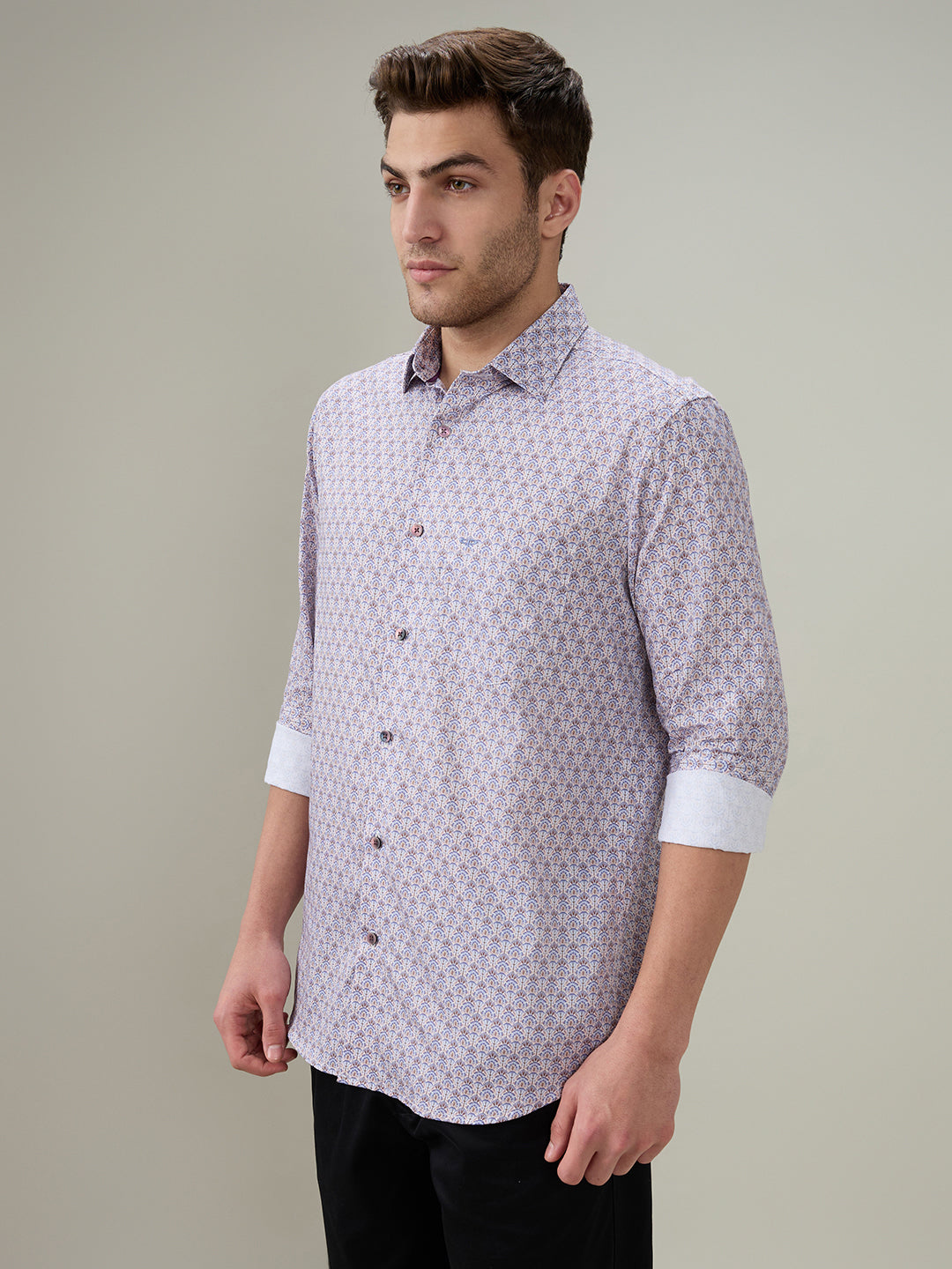 Colorplus Men Purple Printed Regular Fit Cotton Full Sleeve Casual Shirt