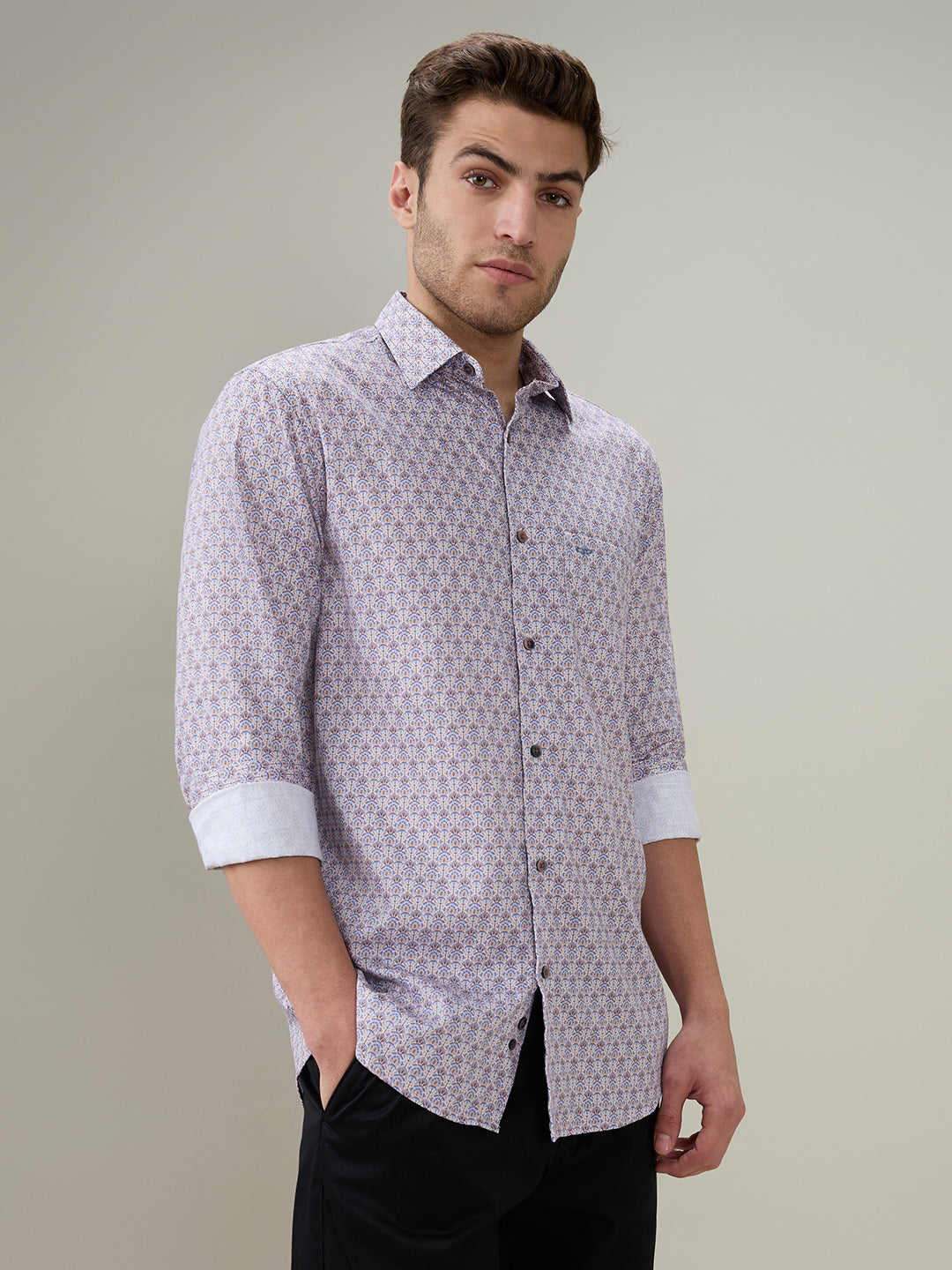 Colorplus Men Purple Printed Regular Fit Cotton Full Sleeve Casual Shirt