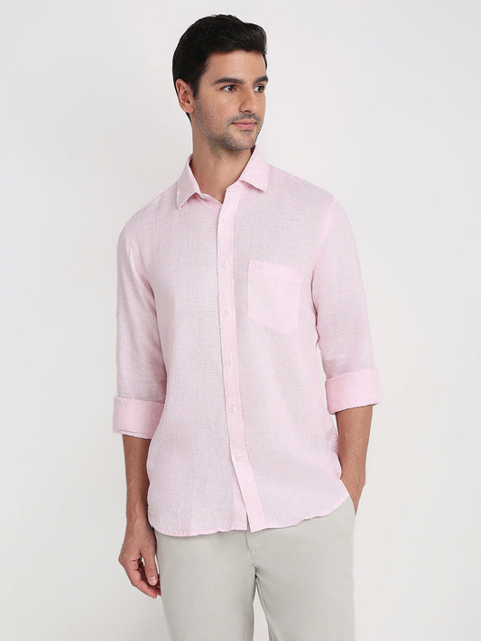 Colorplus Men Red Solid Regular Fit Linen Full Sleeve Casual Shirt