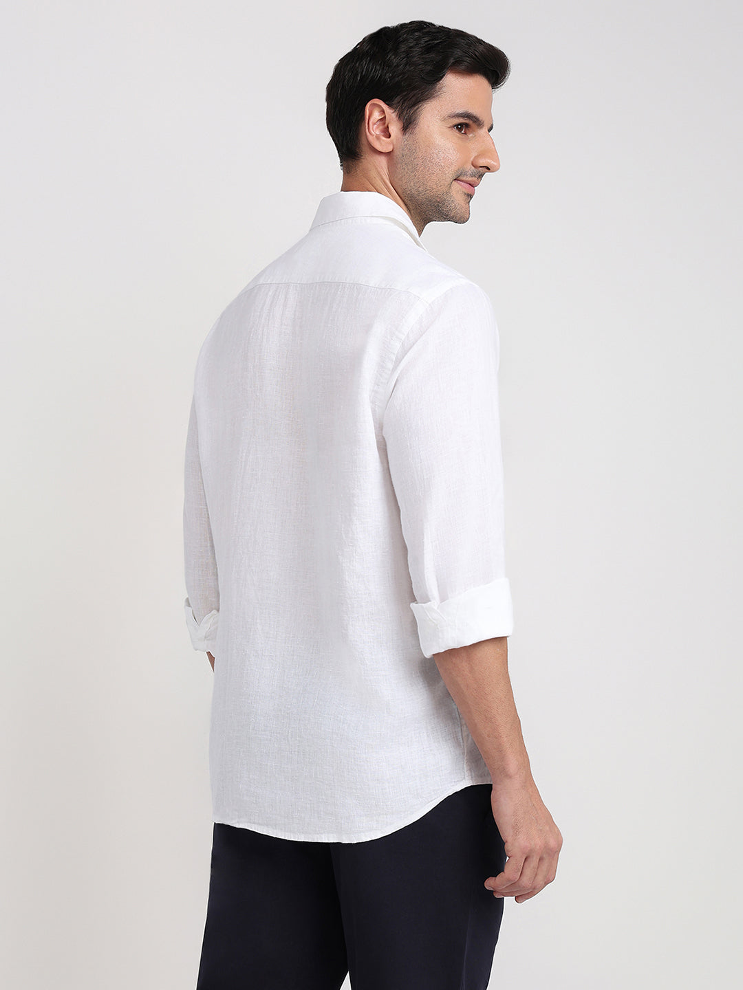 Colorplus Men White Solid Regular Fit Linen Full Sleeve Casual Shirt