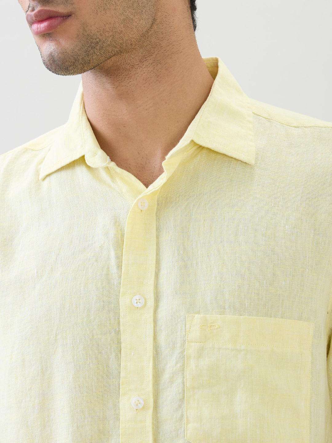 Colorplus Men Yellow Solid Regular Fit Linen Full Sleeve Casual Shirt