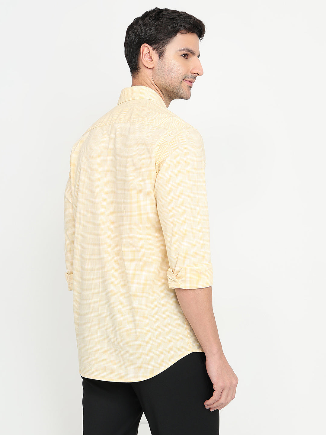 Colorplus Men Yellow Checks Regular Fit Cotton Full Sleeve Casual Shirt