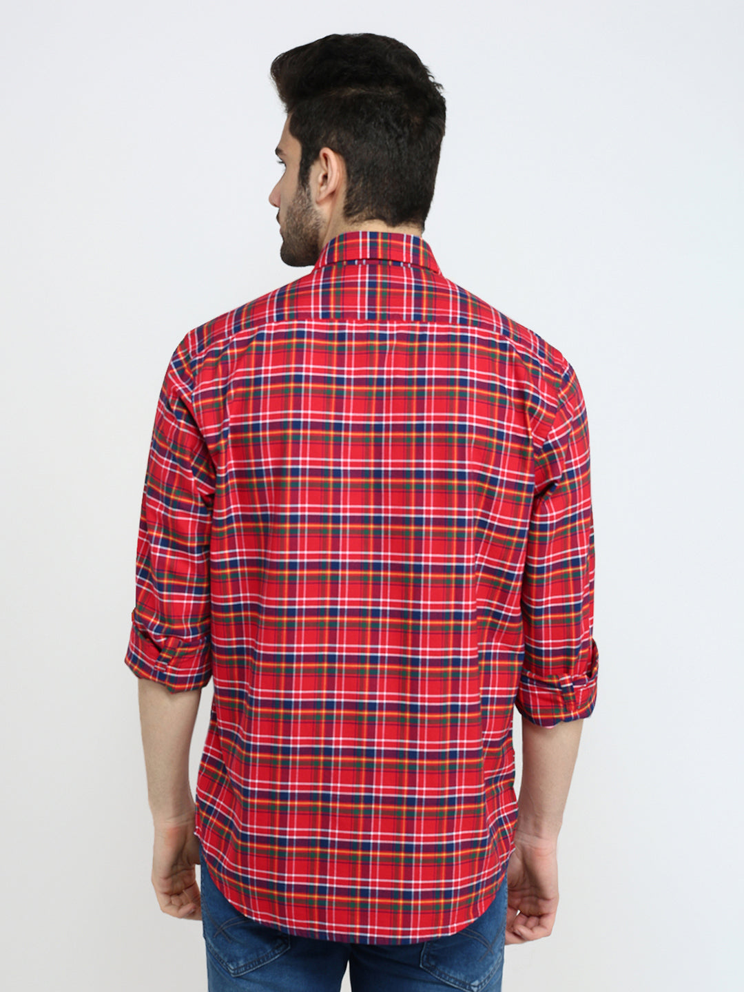 Colorplus Men Red Checks Regular Fit Cotton Full Sleeve Casual Shirt