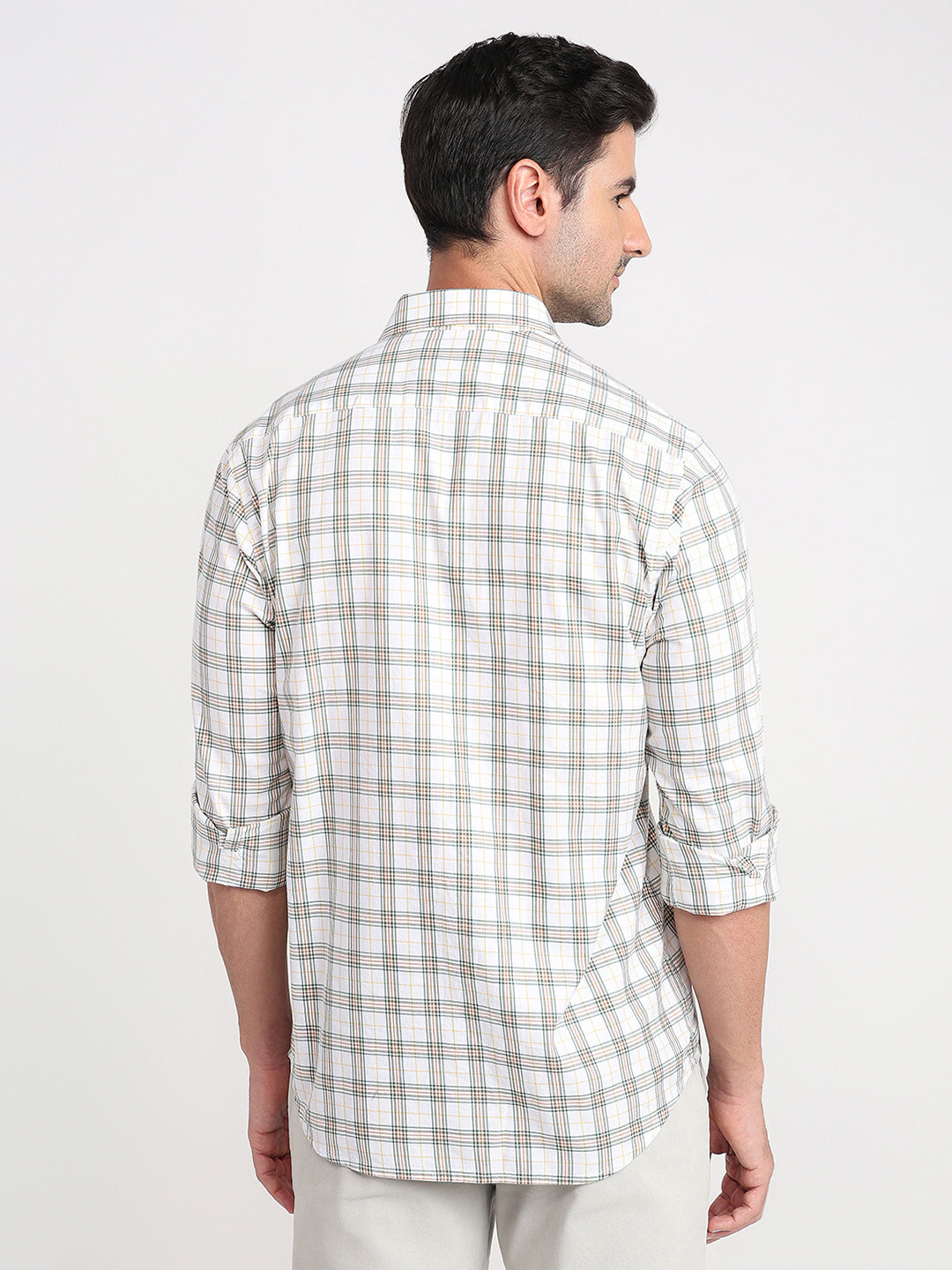 Colorplus Men White Checks Regular Fit Cotton Full Sleeve Casual Shirt