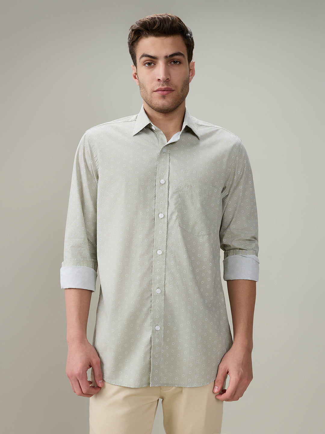 Colorplus Men Green Printed Regular Fit Cotton Full Sleeve Casual Shirt